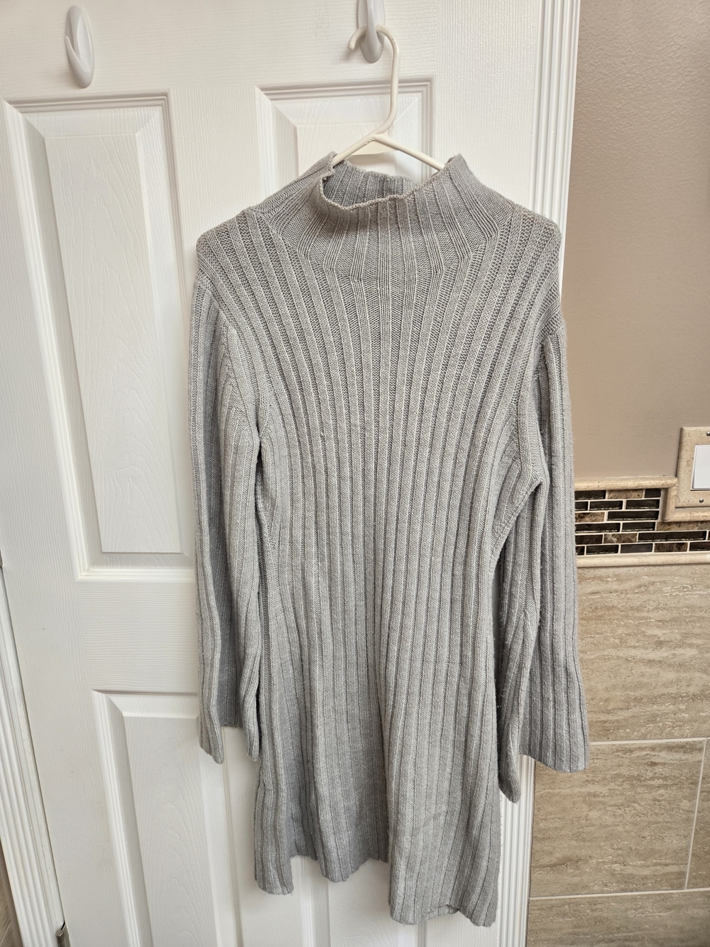 French Connection Light Gray Ribbed Cowl Neck Sweater Dress